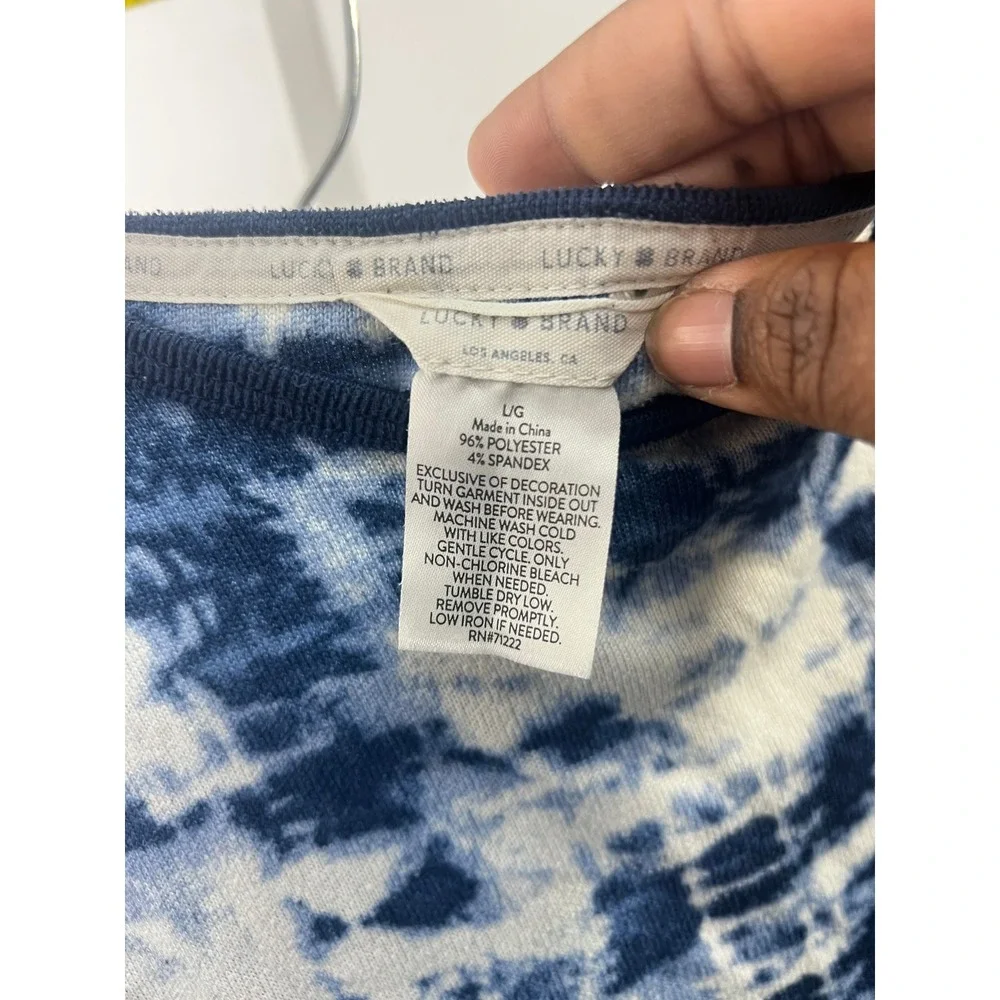 Lucky Brand Blue Tie Dye Pajama Set Short Sleeve Top and Shorts‎ Size Large